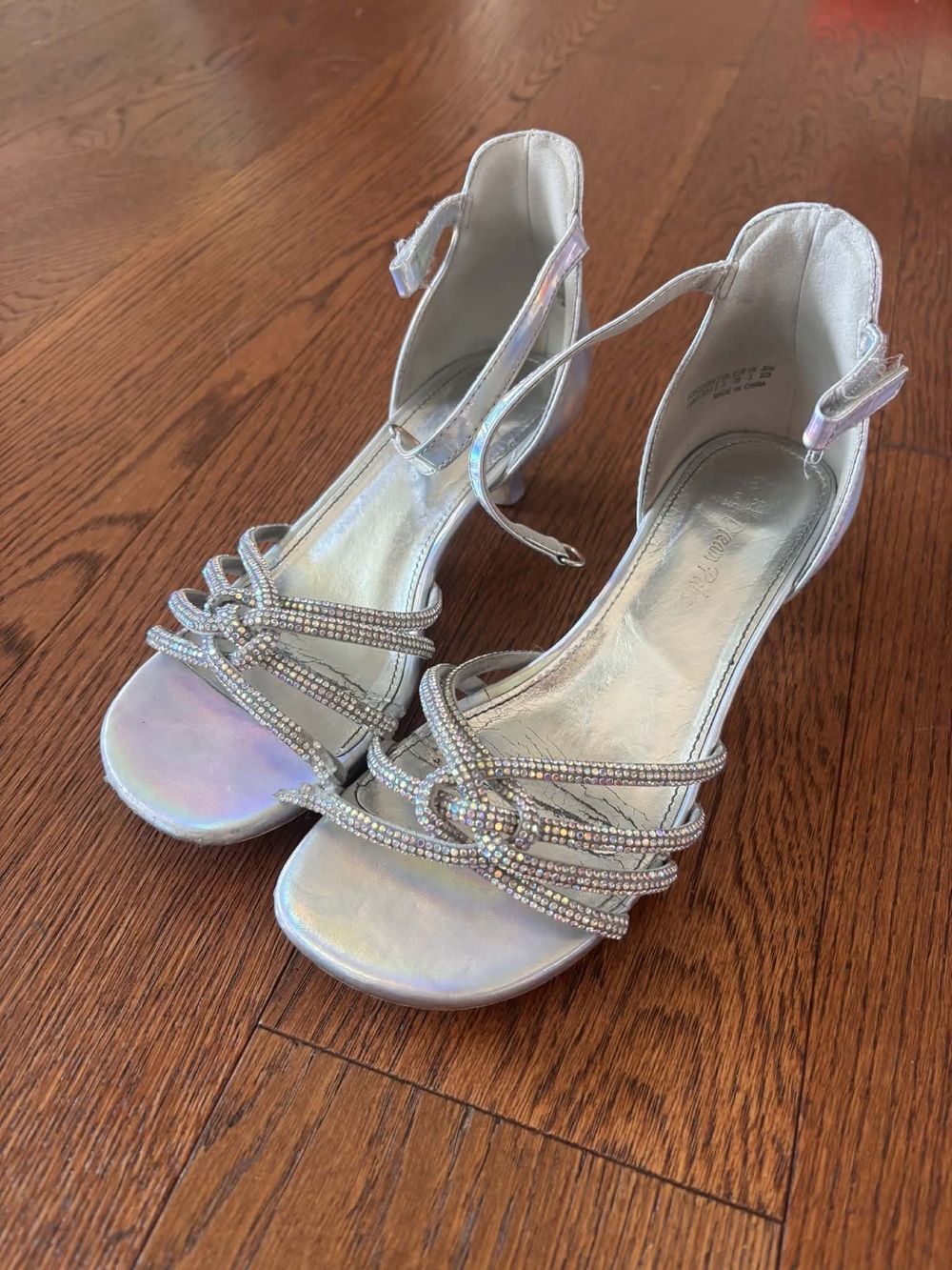 Dream Pairs Iridescent Silver Rhinestone Strappy Heels